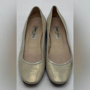 Jimmy Choo Shimmering Ivory Golden Ballet Flats Size 8